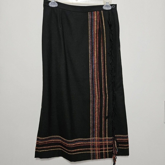 Women's Vintage Southwest Style Fringe Faux Wrap Skirt Size 6P - Picture 1 of 8